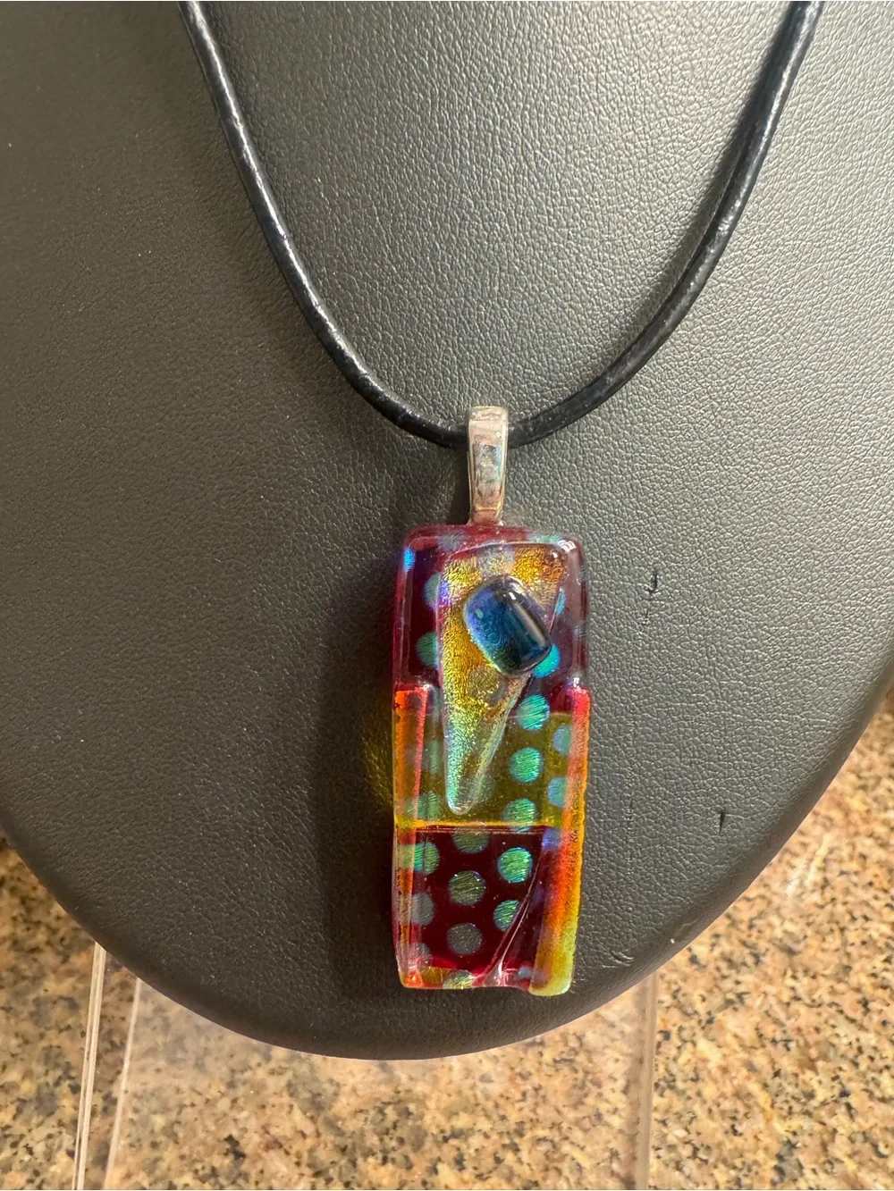 Colorful Multicolor Glass Pendant‎ Necklace on Black Cord